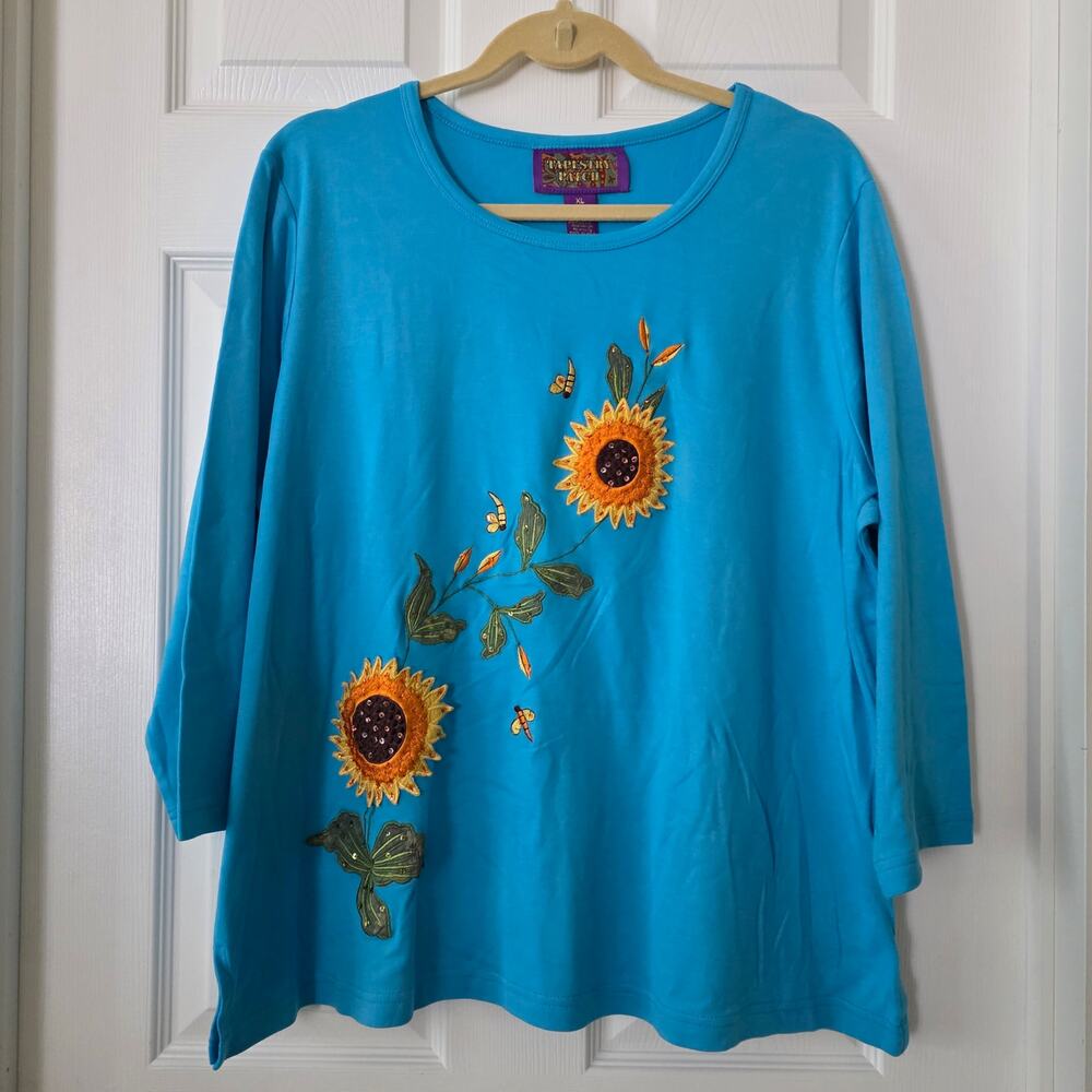 Tapestry Patch Sunflower Long-sleeved Top Women's Size XL